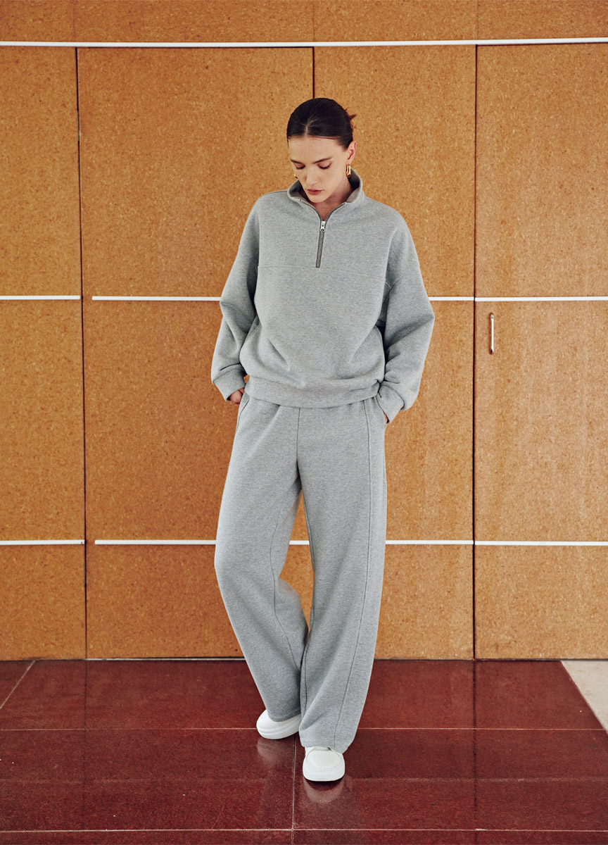 混棉抽繩休閒長寬褲